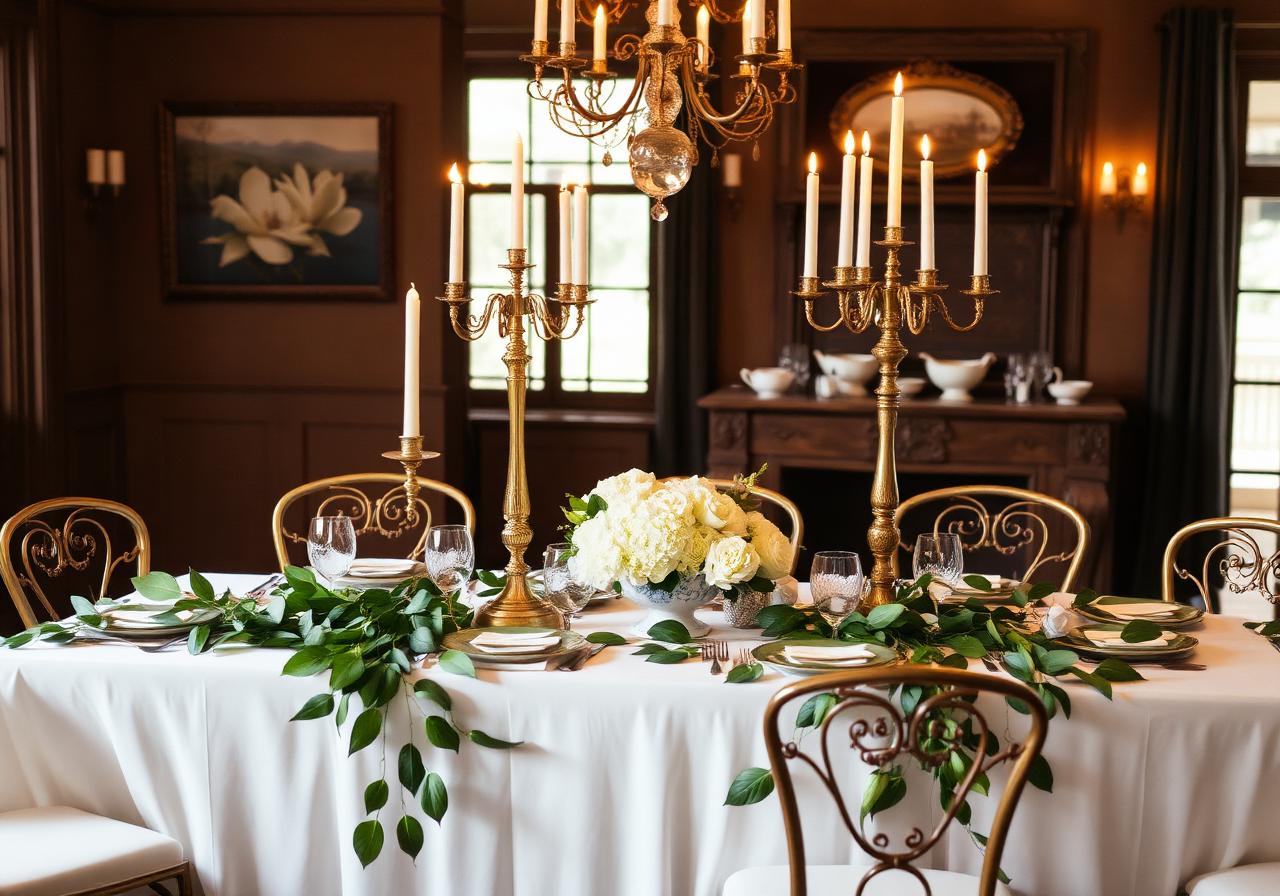 Southern chic dinner with brass candelabras