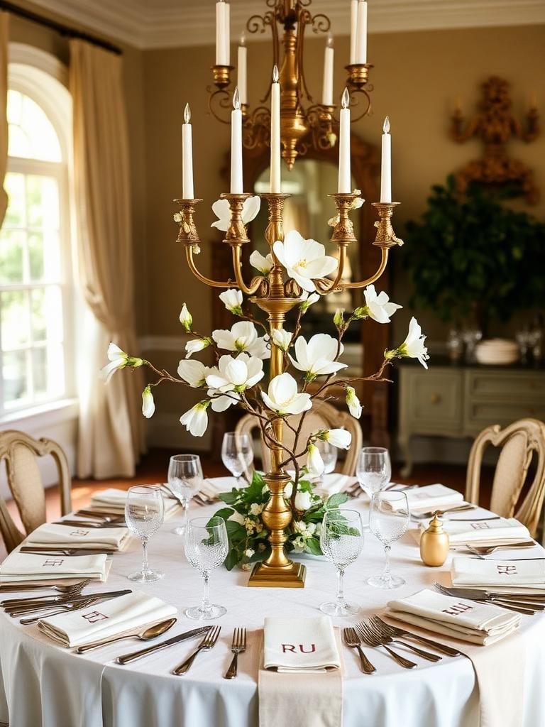 Southern Chic — Magnolia, brass, heirloom warmth.